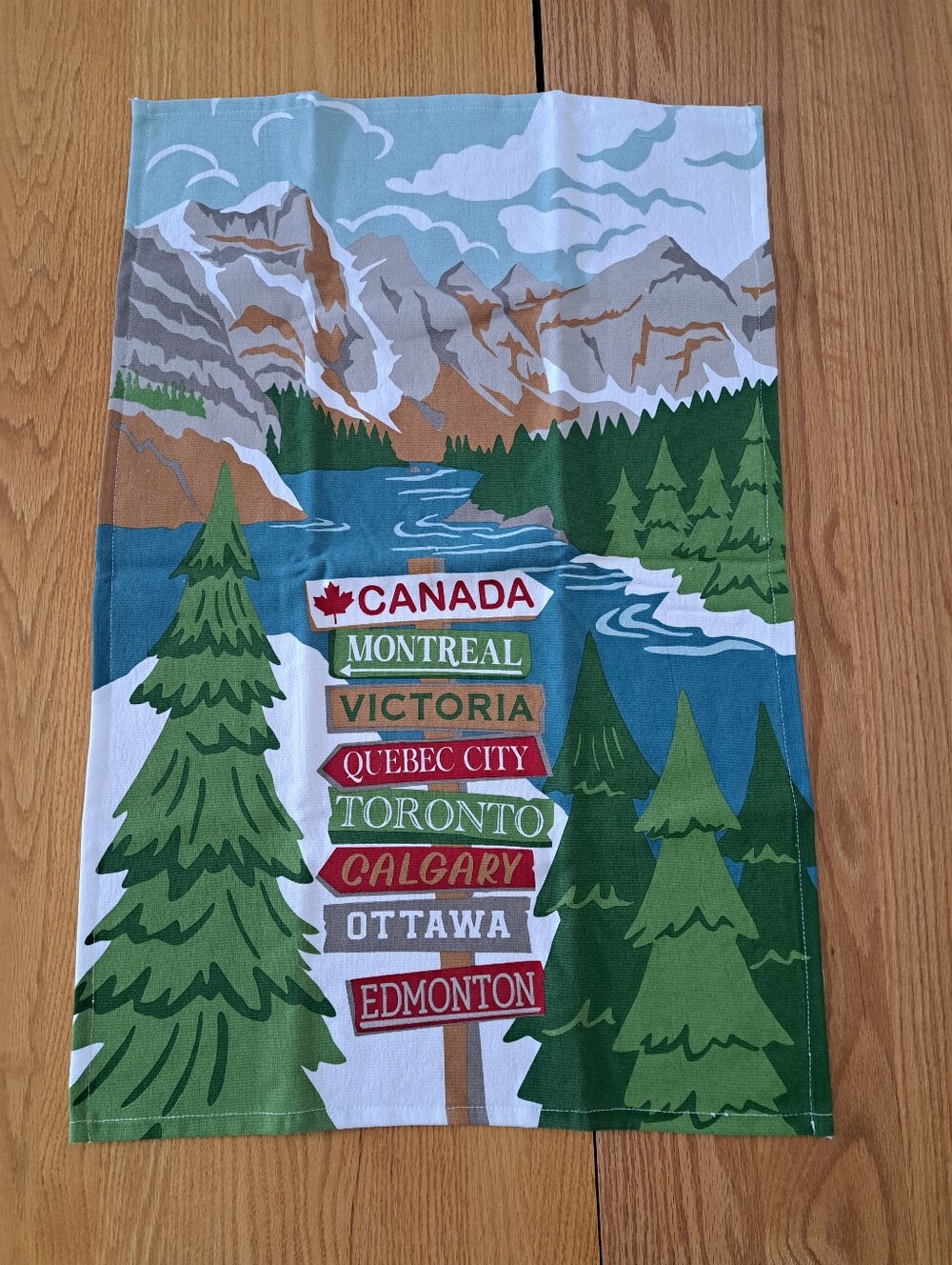 NEW Canada Scenic Cotton Towel  Mountain Design & Names Of Large Canadian Cities